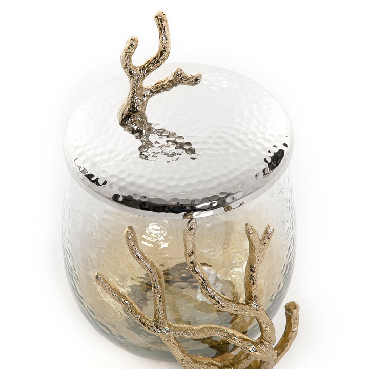 Glass jar with metal cover