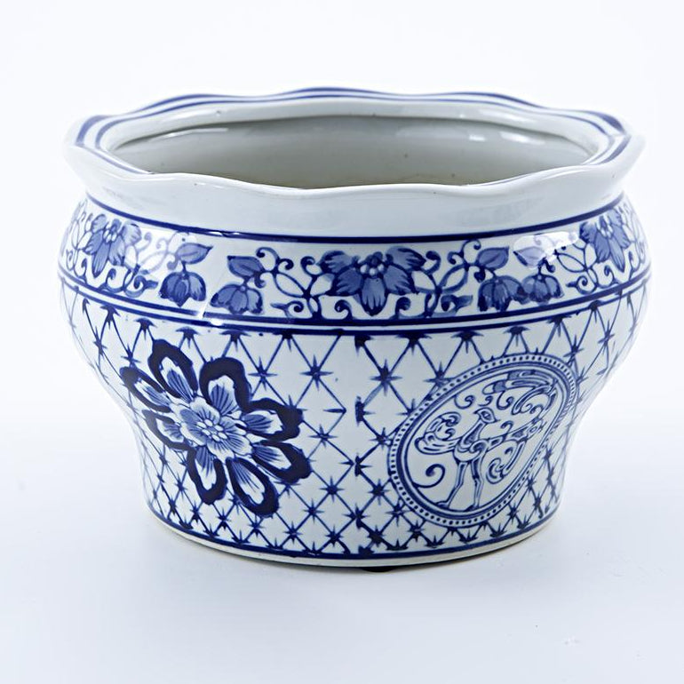 حوض مزروعات الخزف الصيني الزرقاء بزخرفة - صغير (4851013419053)