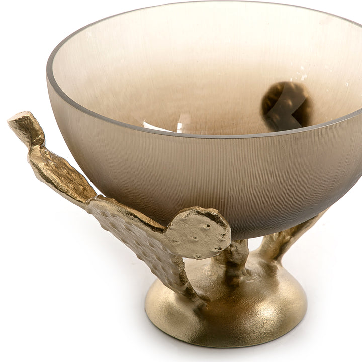 Metal and glass bowl