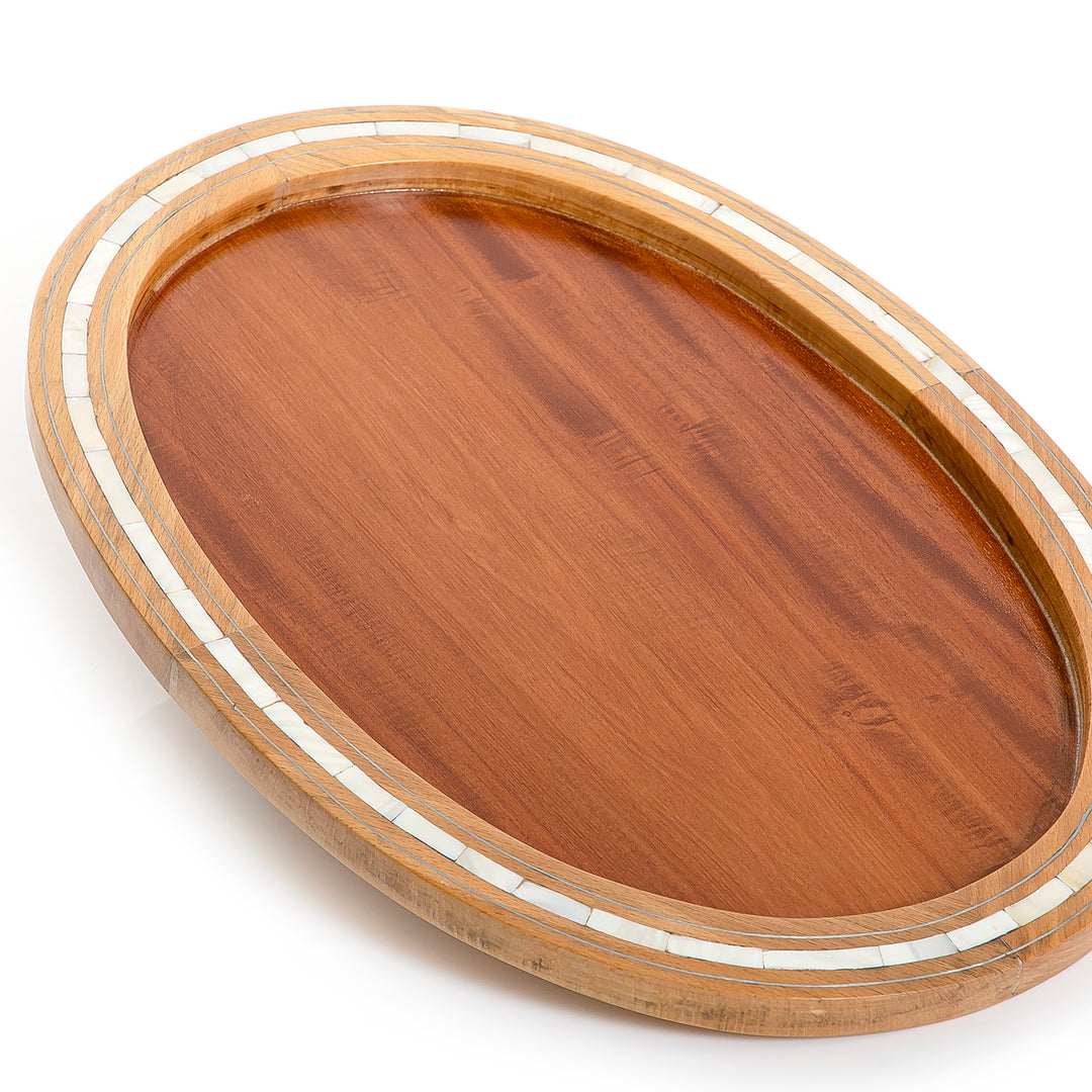 Wooden tray with mother of pearl