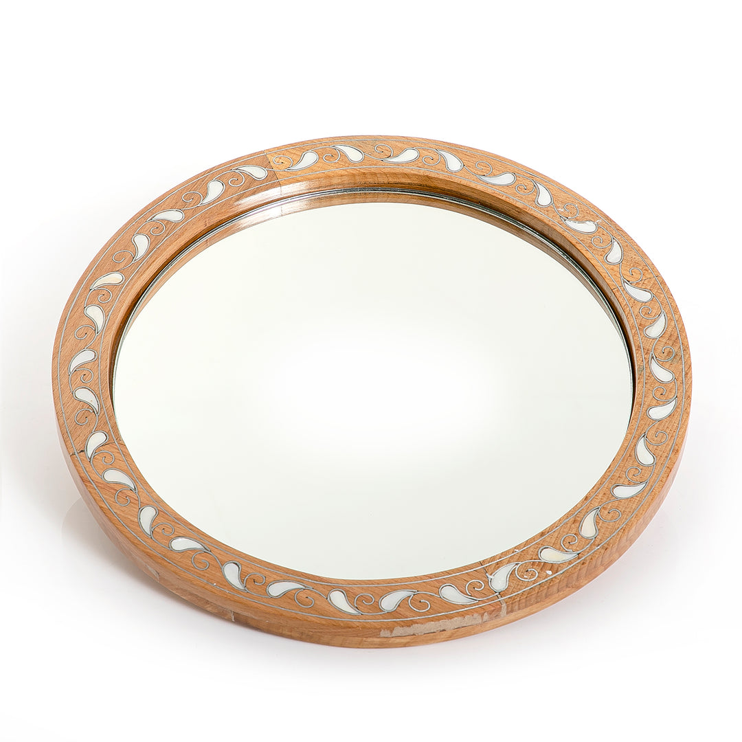 Wooden tray with mirror and mother of pearl