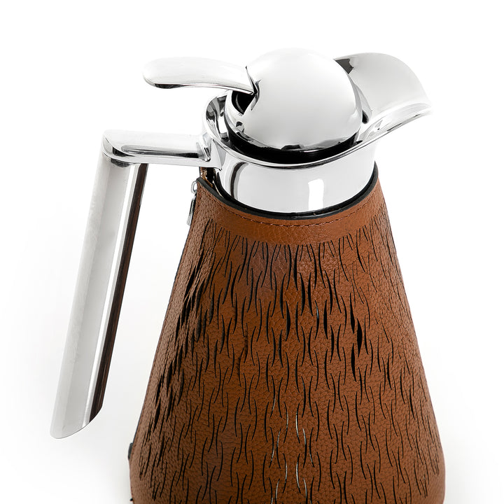 Metal thermos with leather cover