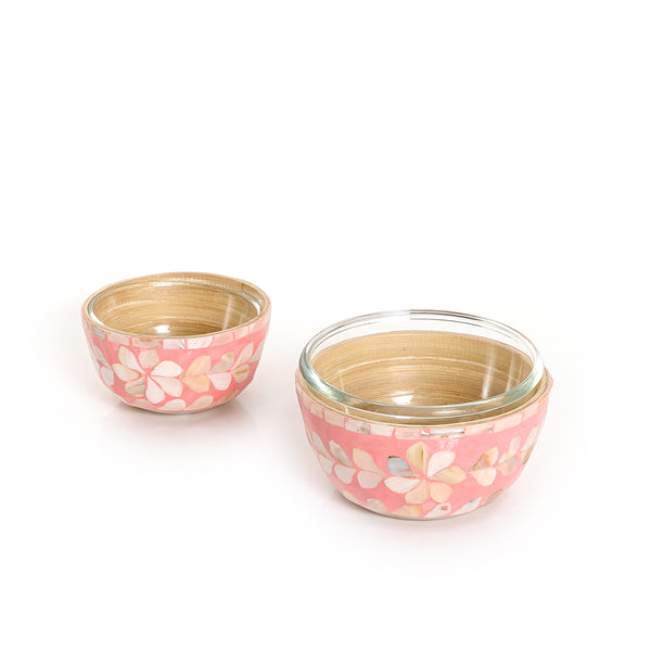 Set of 2 mother of pearl bowl with glass