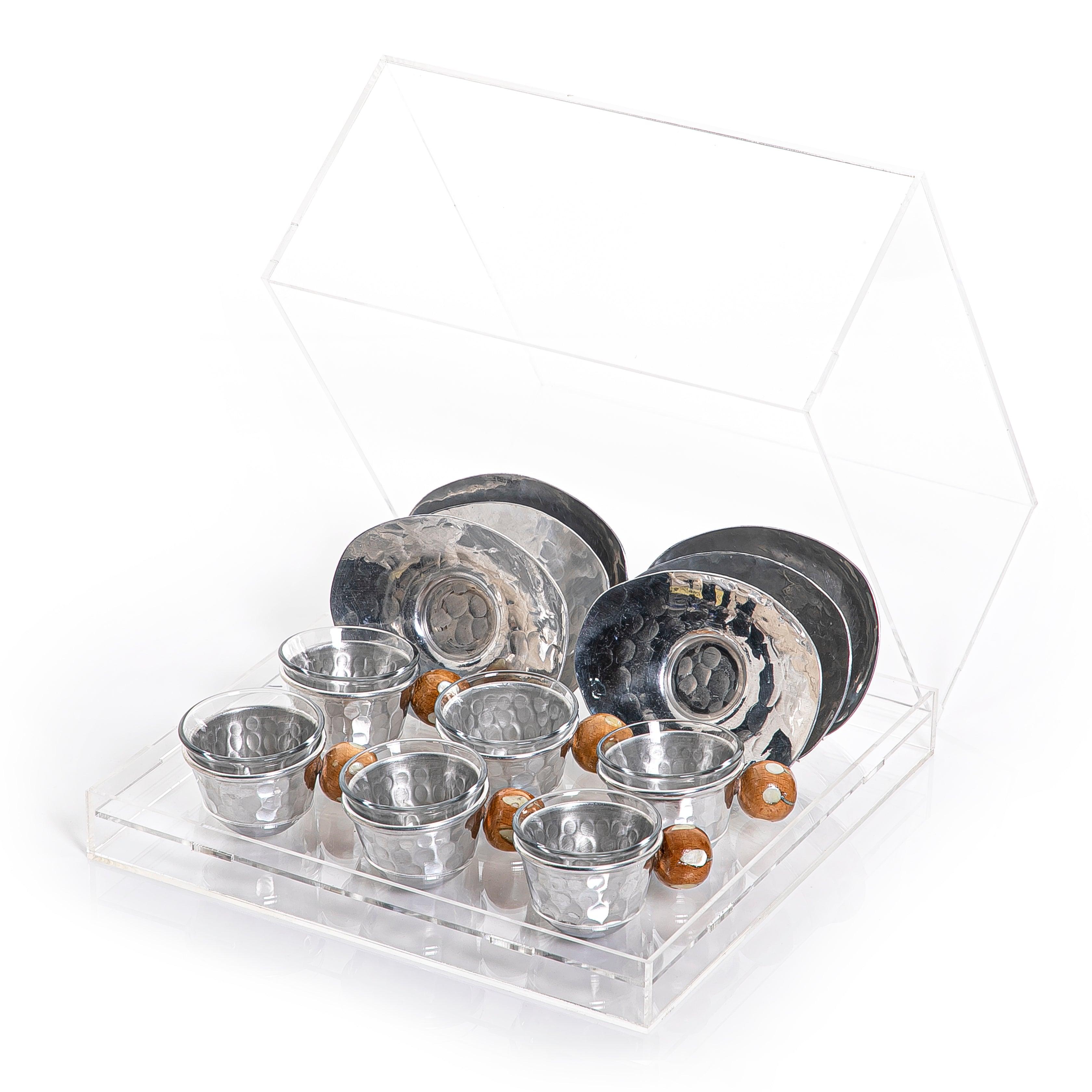 Set of acrylic box with coasters and glass cubs - CASCADES