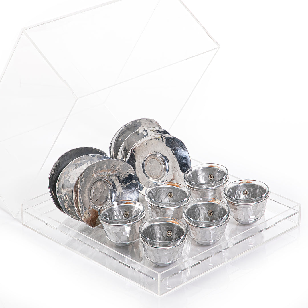Set of acrylic box with coasters and glass cubs