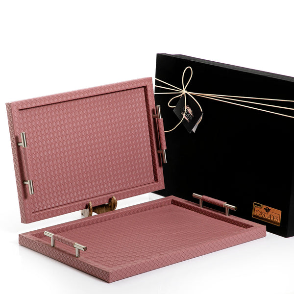 Set of 2 bottega leather trays with gift box - CASCADES