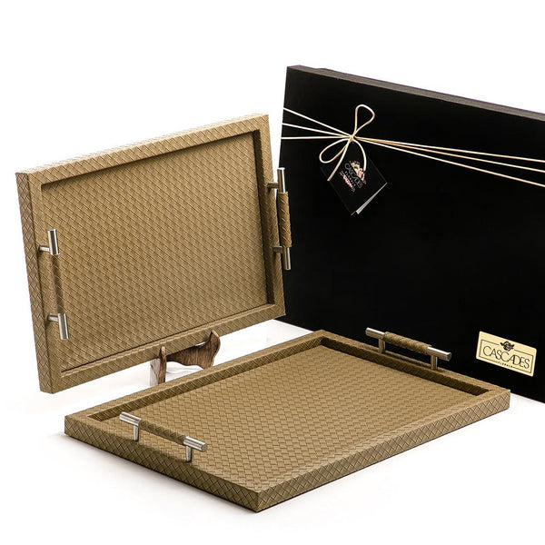 Set of 2 bottega leather trays with gift box - CASCADES