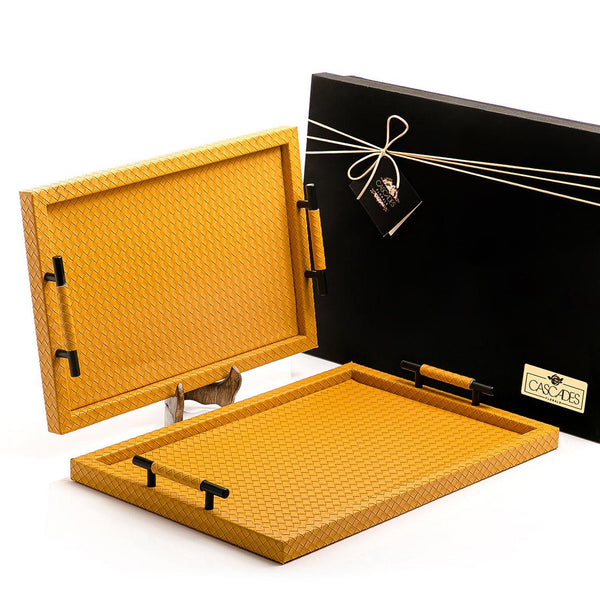 Set of 2 bottega leather trays with gift box - CASCADES