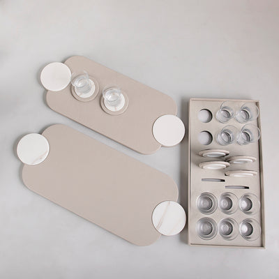 Set of 2 leather trays with cups and coaster with gift box