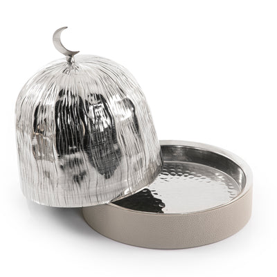 طبق جلد بغطاء معدن