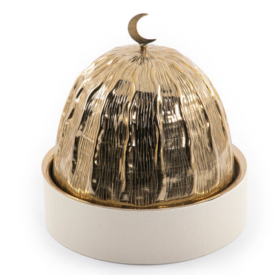 طبق جلد بغطاء معدن