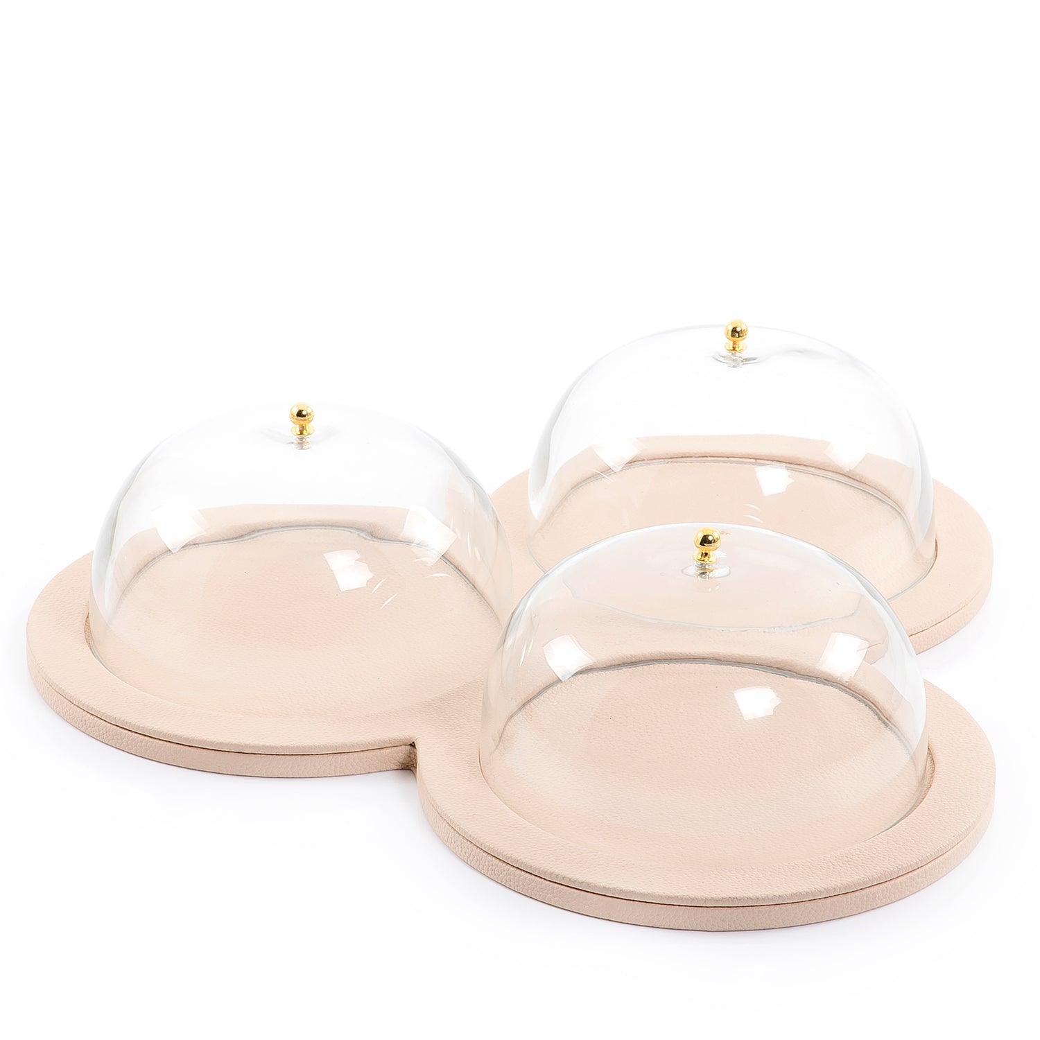 Leather plate with 3 glass cover - CASCADES