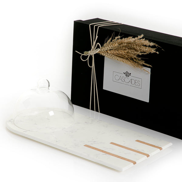 Marble tray with glass cover and gift box - CASCADES