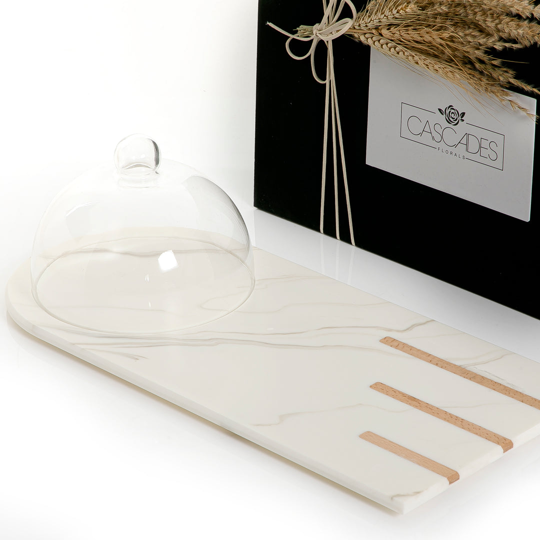 Marble tray with glass cover and gift box