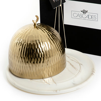 Marble plate with metal covers and gift box