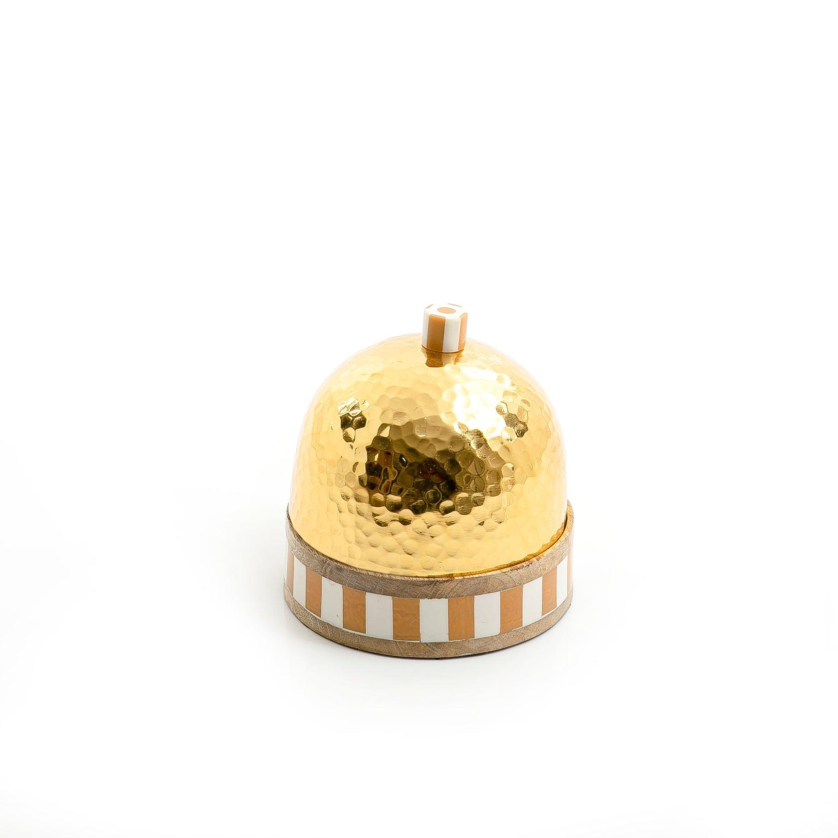 Bowl with metal cover and wooden base with mother of pearl - CASCADES