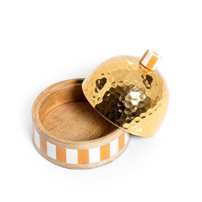 Bowl with metal cover and wooden base with mother of pearl - CASCADES