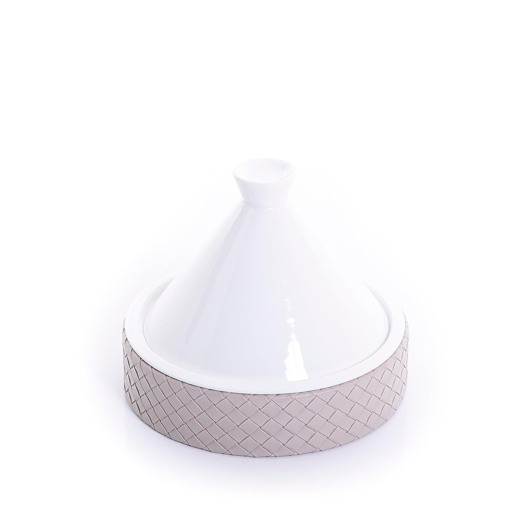 Ceramic bowl with cover and leather base - CASCADES