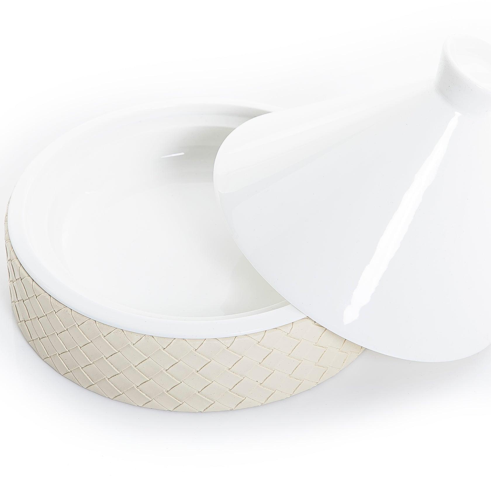 Ceramic bowl with cover and leather base - CASCADES