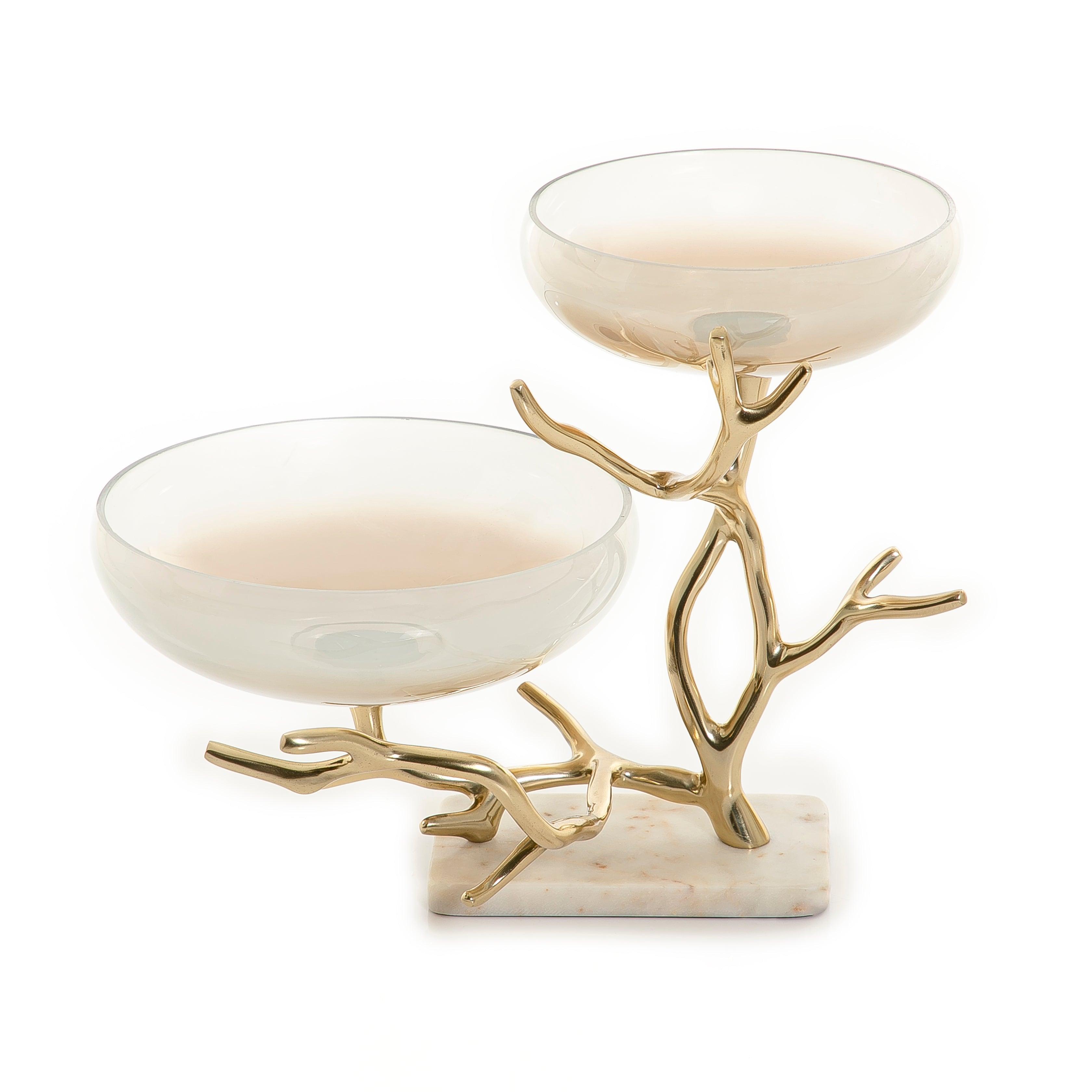 Glass bowl with metal and marble base - CASCADES