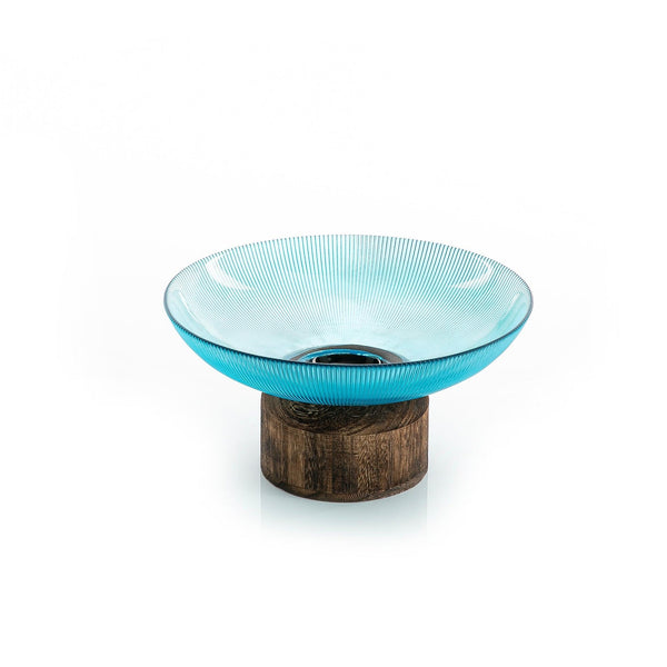 Glass Bowl With Wood Base - CASCADES