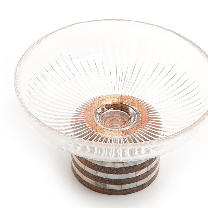 Glass bowl with wooden base - CASCADES
