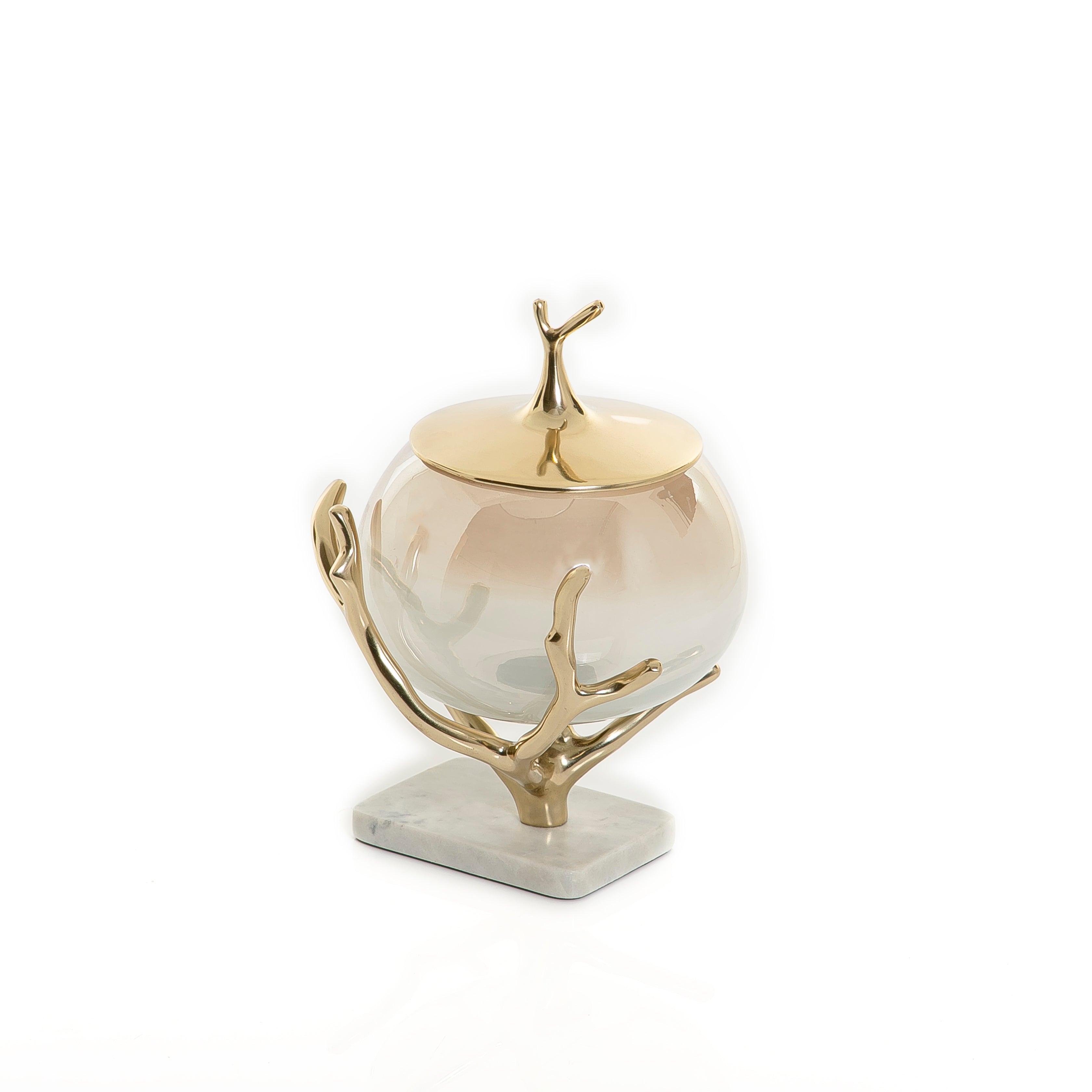 Glass jar with metal cover and marble base - CASCADES