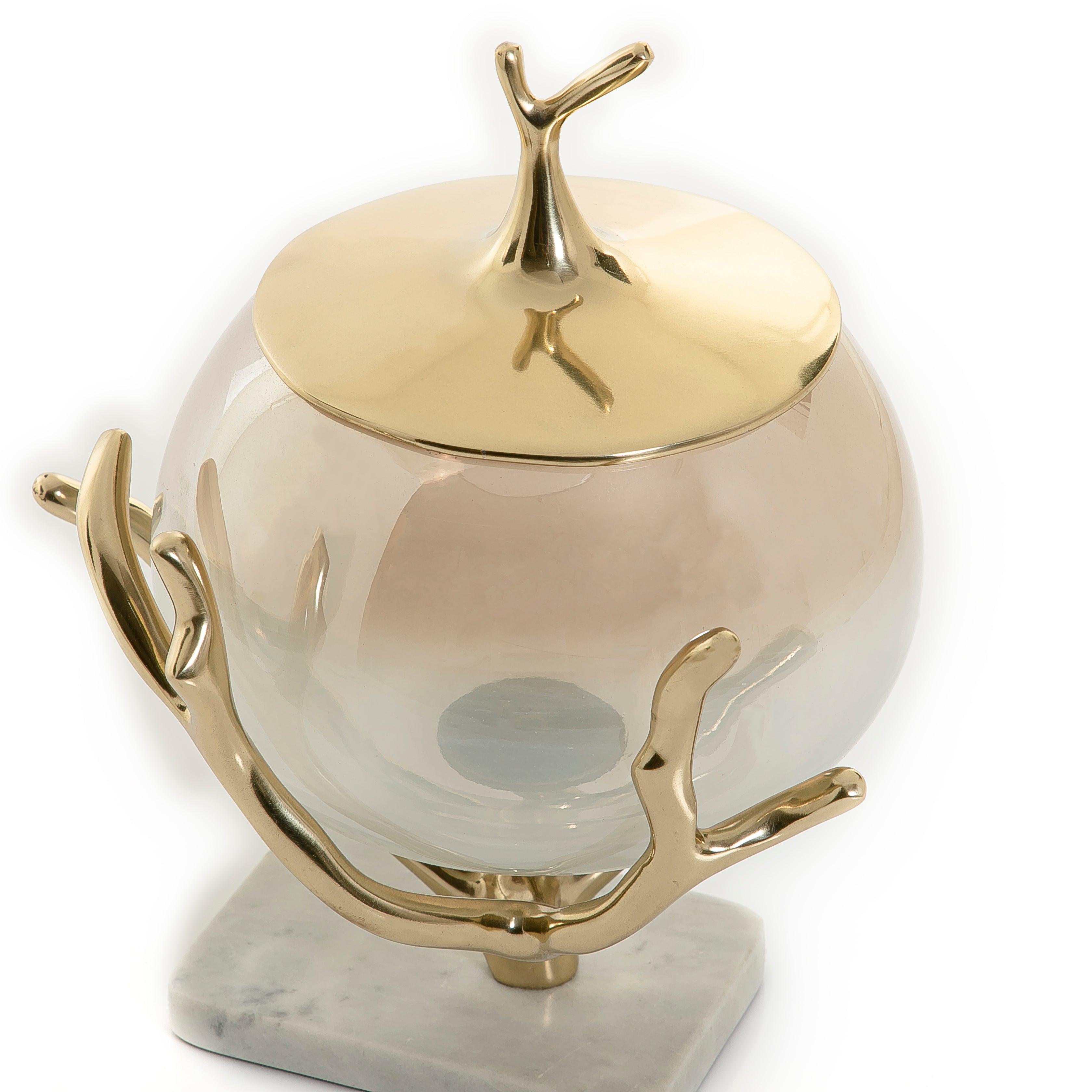 Glass jar with metal cover and marble base - CASCADES