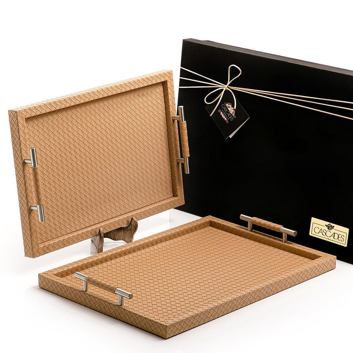 Set of 2 bottega leather trays with gift box - CASCADES
