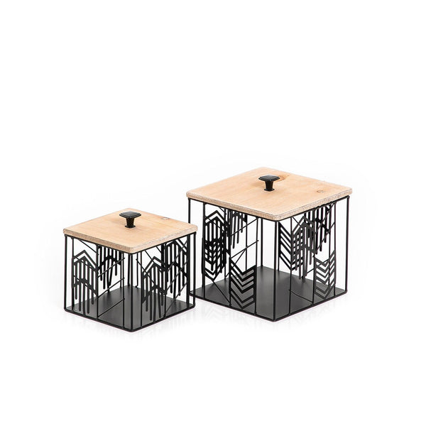 Set of 2 decorative boxes with wooden cover - CASCADES