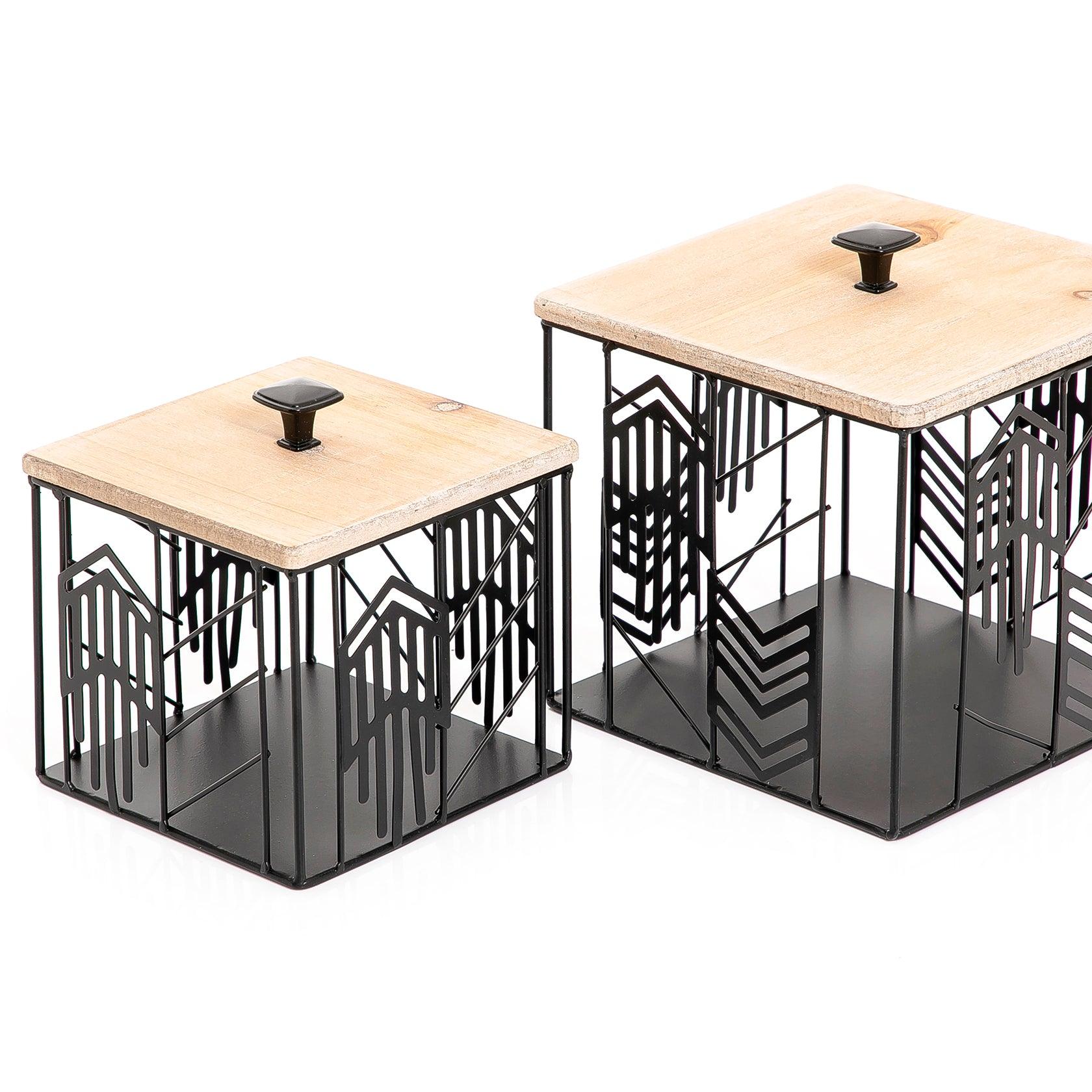 Set of 2 decorative boxes with wooden cover - CASCADES