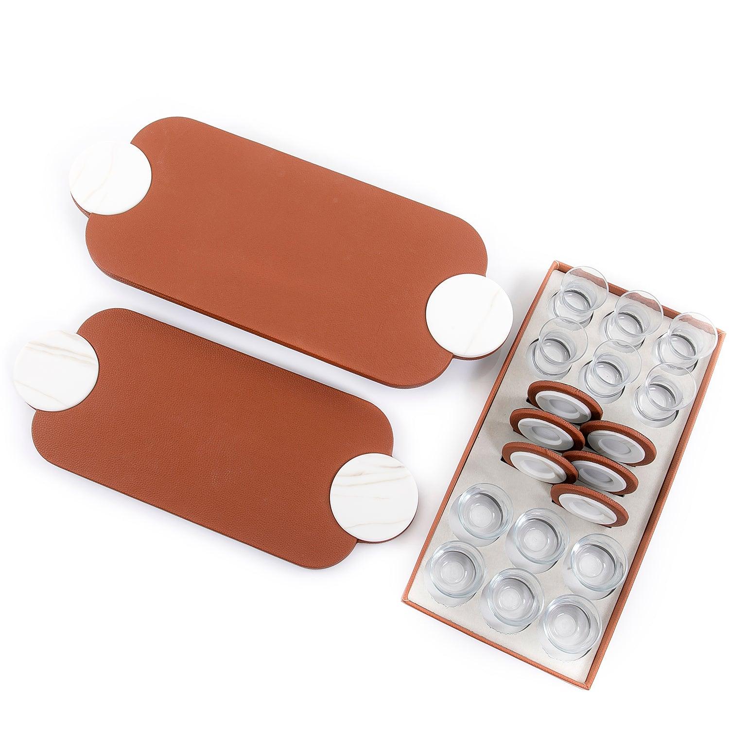 Set of 2 leather trays with cups and coaster with gift box - CASCADES