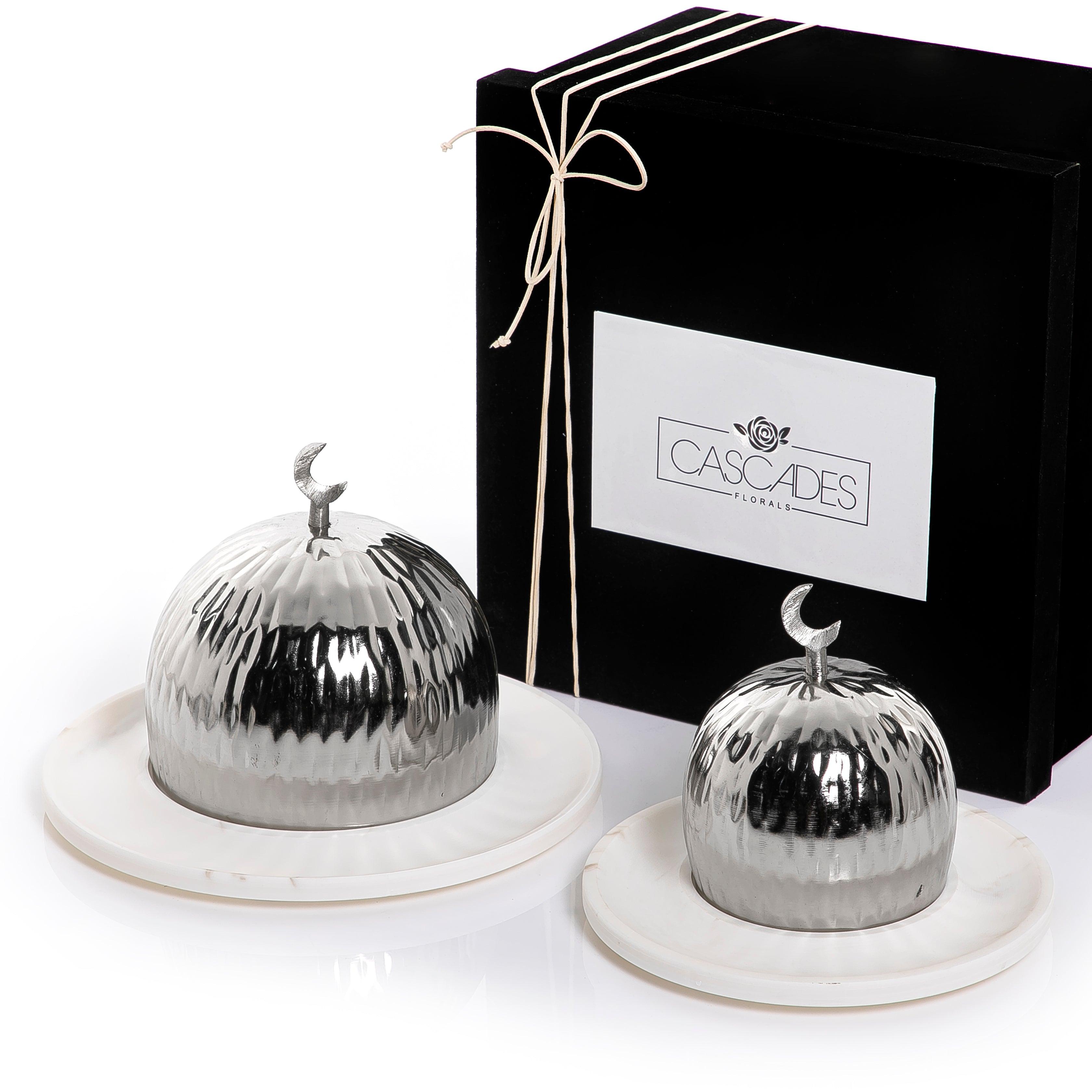 Set of 2 marble plates with metal covers and gift box - CASCADES