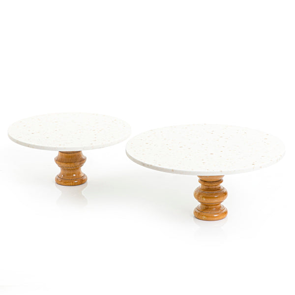 Set of 2 marble stand with wooden base - CASCADES