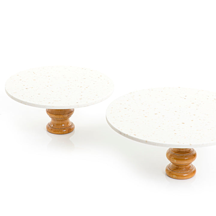 Set of 2 marble stand with wooden base - CASCADES