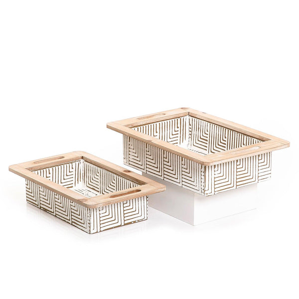 Set of 2 metal and wood trays - CASCADES