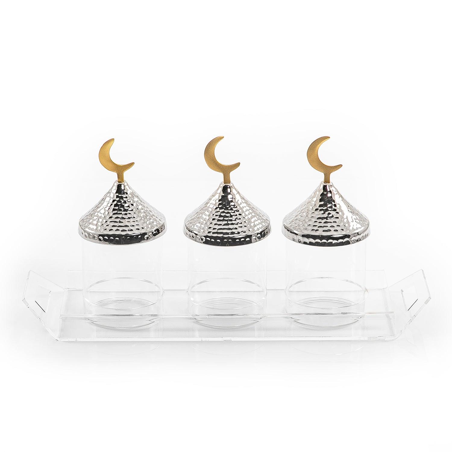 Set of 3 jars with metal cover and acrylic tray - CASCADES