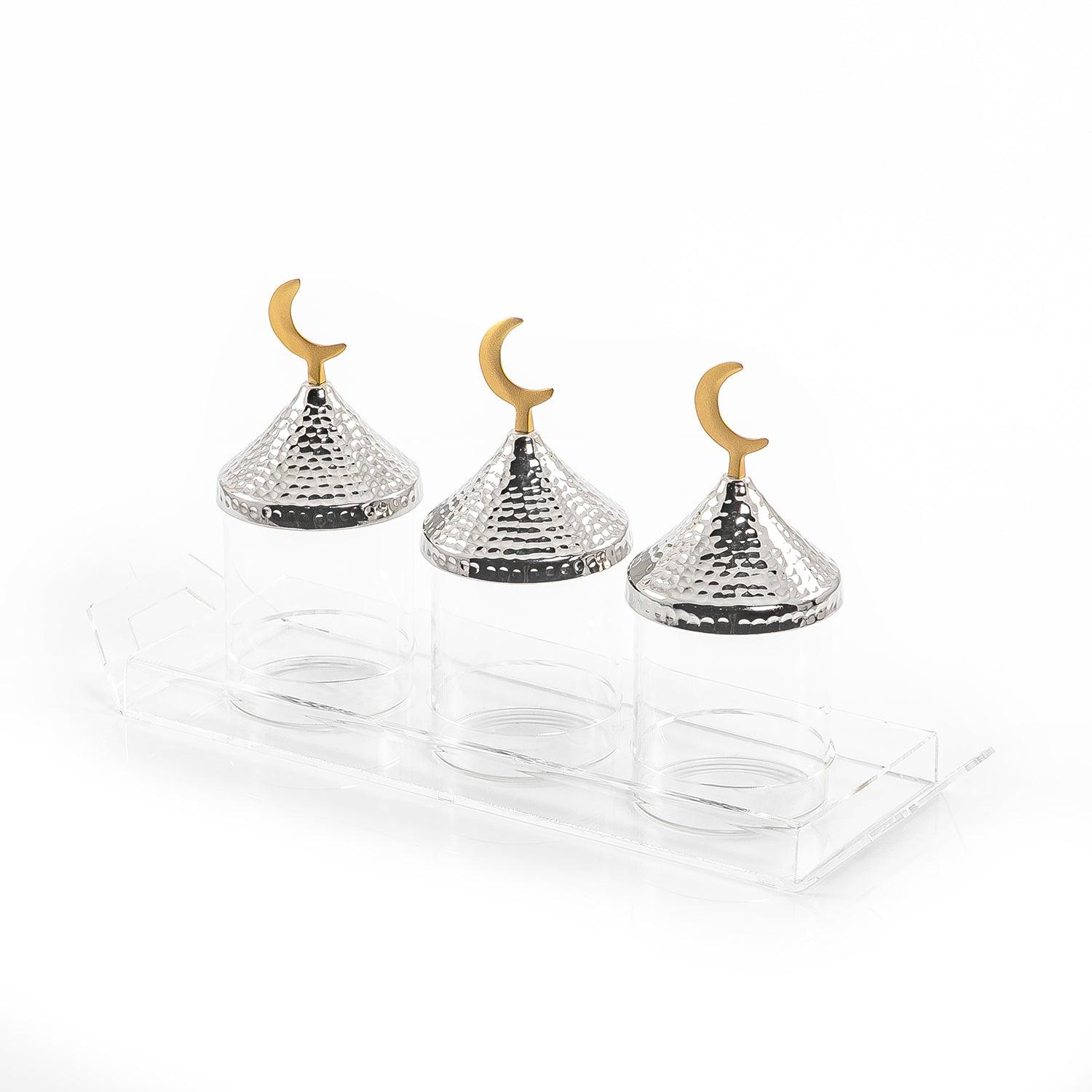 Set of 3 jars with metal cover and acrylic tray - CASCADES
