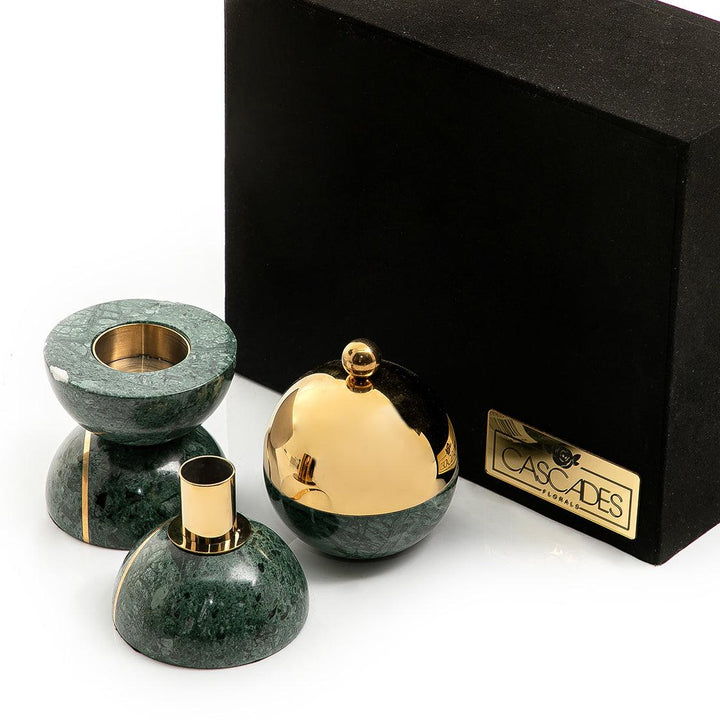 Set of marble mabkhar and candle holder with gift box - CASCADES
